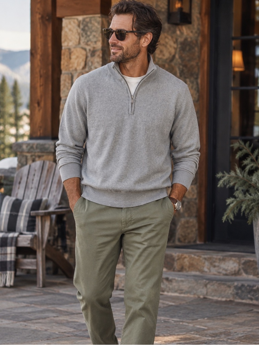 L.L. Bean Grey Cotton Cashmere Men’s 1/4 Zip Size Large